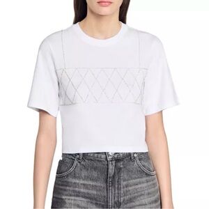 NWT sandro white embellished t shirt